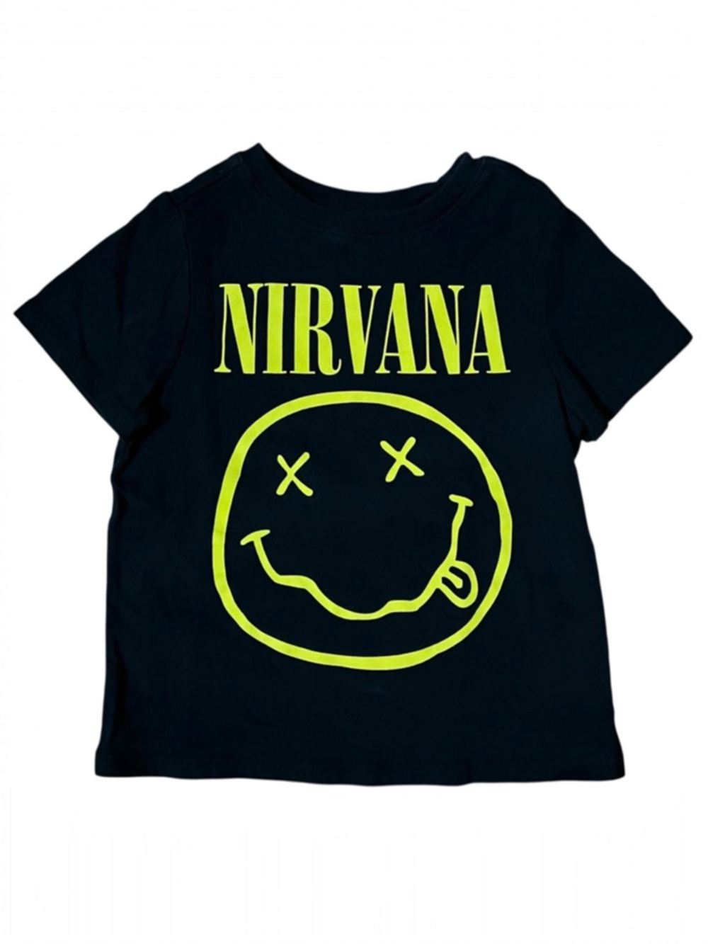 Old Navy Nirvana Smiley Face Band Graphic Tee Shirt Black Neon Green Size 2T